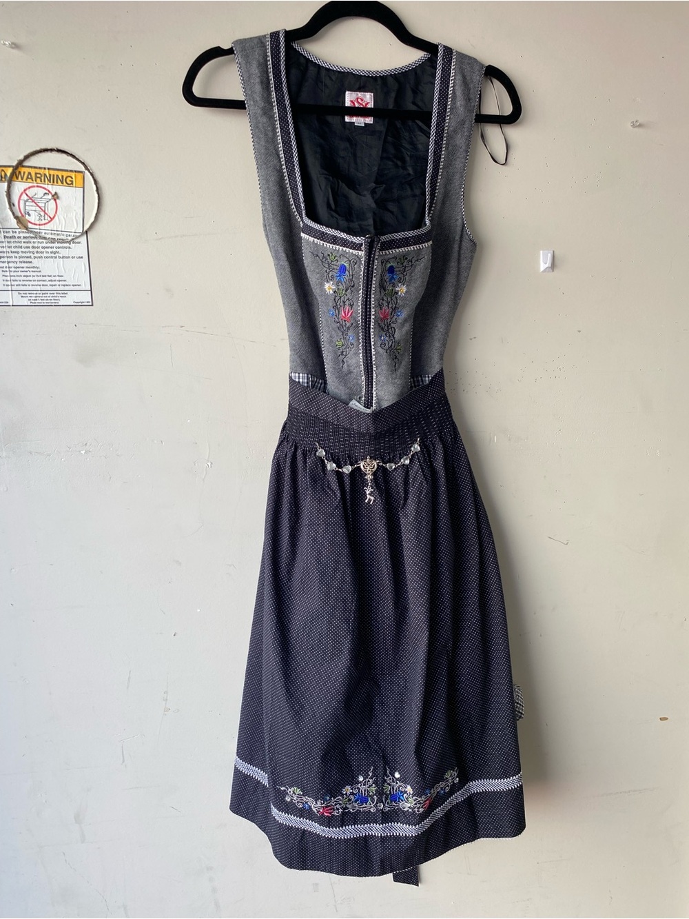 Spieth & Wensky German Dirndl Dress 40 US 8 Grey Floral Gingham Oktoberfest - Picture 9 of 16